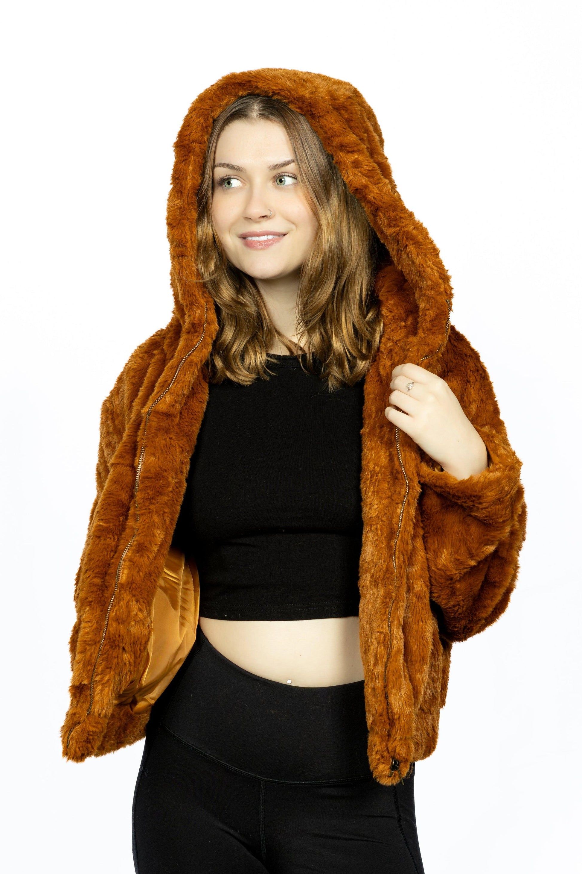 Hooded Faux Fur Jacket | Burgundy Perses