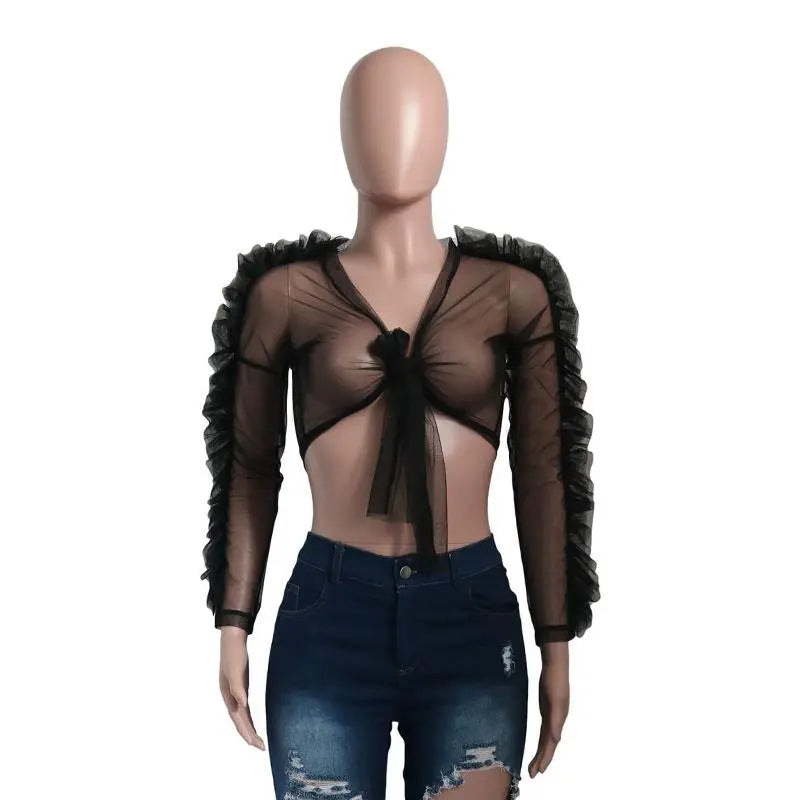Black Gothic Woven Crop Top for Women | Sexy Transparent Club Top | Jade