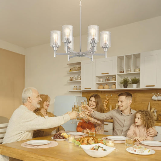 Brushed Nickel Chandeliers for Dining Room Light Fixture over Table, 6