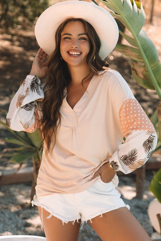 Women Dot Puff Sleeve Patchwork Sweatshirts | Jade Icarus