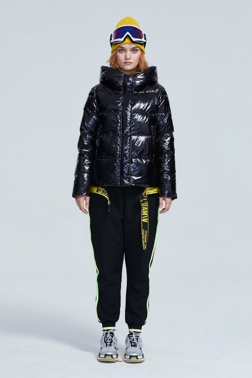 Short women winter coat parkas warm hooded shiny jacket coat Ladies | Jade