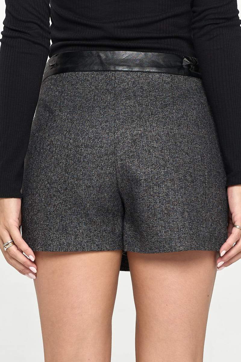 Asymmetrical Wrap Mini Skort with Faux Leather Trim | Indigo Arrowwood