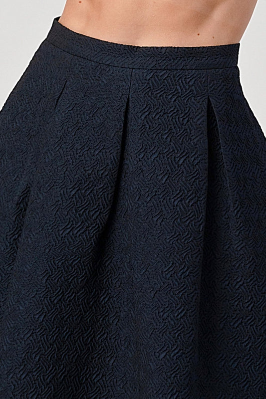 Textured A-Line Midi Skirt with Pleats | Indigo Arrowwood
