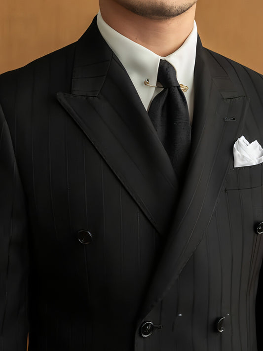 VestraForm™ – Handsome Black Double-Breasted Pinstripe Suit (2 Piece