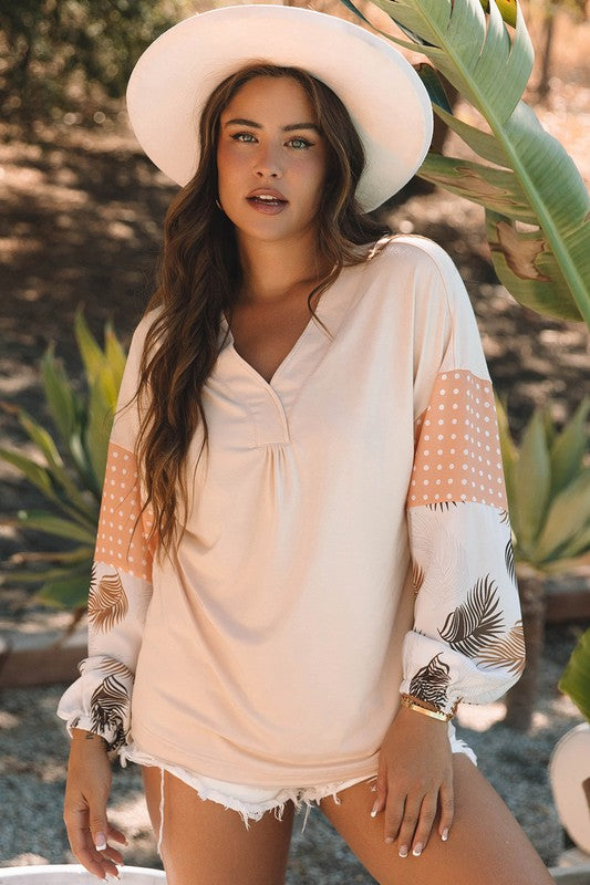 Women Dot Puff Sleeve Patchwork Sweatshirts | Jade Icarus