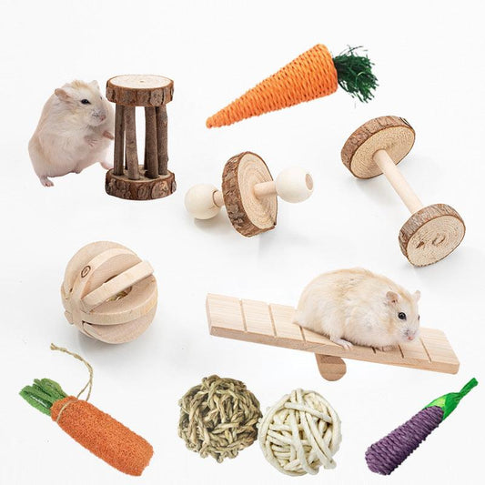 Natural Wood Pet Toy Set: Interactive Playtime Fun For Hamsters,