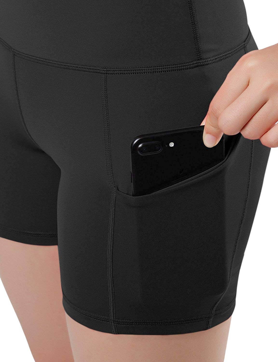 Jolie High-Waisted Athletic Shorts with Hip Pockets | Black Lavender
