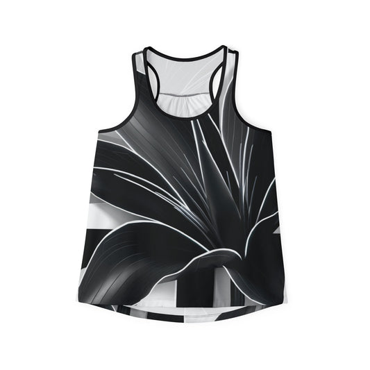 Womens Floral White and Black Racer Tank Top | Active Performance Top