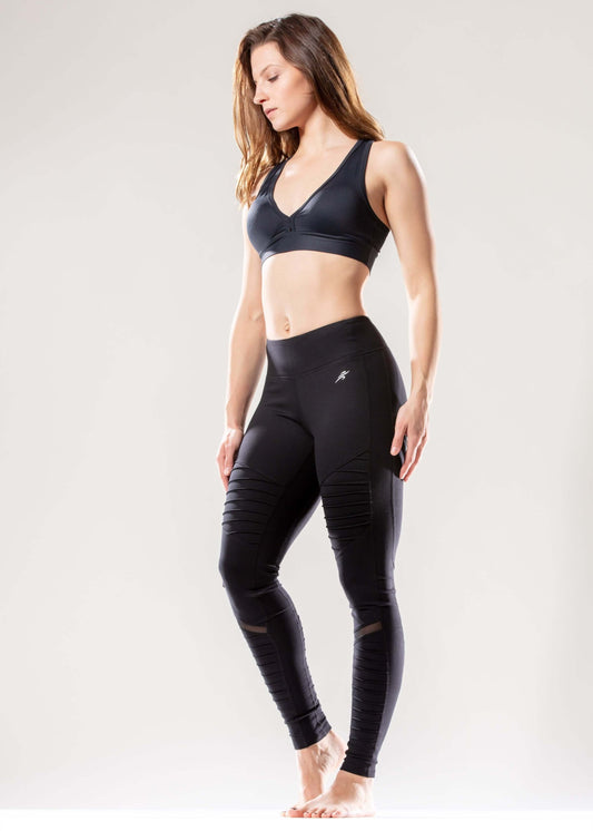 Athletique Low-Waisted Ribbed Leggings with Hidden Pocket and Mesh Pan | Black Lavender