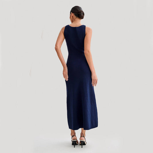 Elegant Knitted Sleeveless Dress With Single Breast Fashion Slim Round