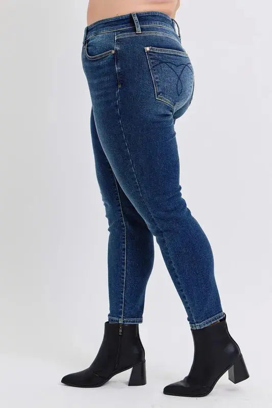 Judy Blue Mid-Rise Waist Skinny Jeans with Thermal – Full Size Run, Pockets | Crimson Medea