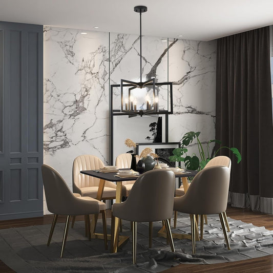 Black Chandelier, Dining Room Light Fixture Geometric Metal Modern