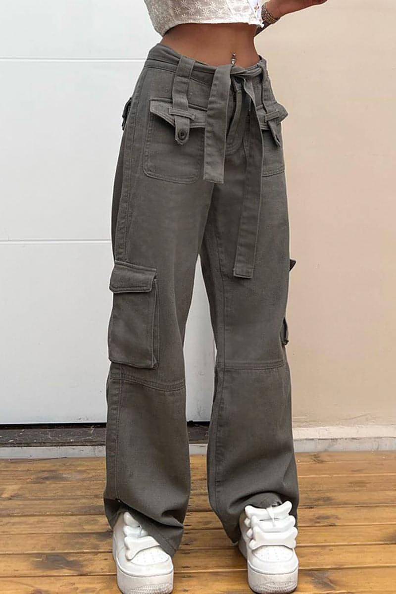 Vintage Multi Pocket Belt Casual Workwear Jeans Women | Carmine Juneberry