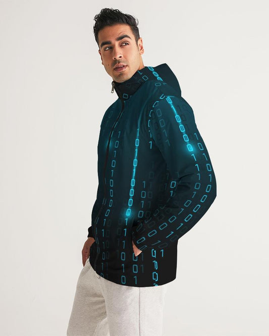 Mens Hooded Windbreaker - Blue Water Resistant Jacket - Jjxg0x