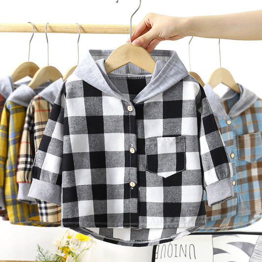 Kids' Checkered Hoodie Long Sleeve Shirt for Boys and Girls