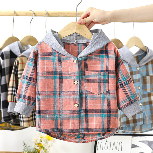 Kids' Checkered Hoodie Long Sleeve Shirt for Boys and Girls