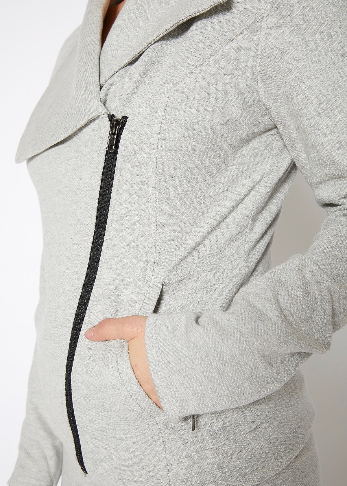 Women's Oversized Collar Zip-Up Moto Jacket In Heather Grey | Lemon Hera