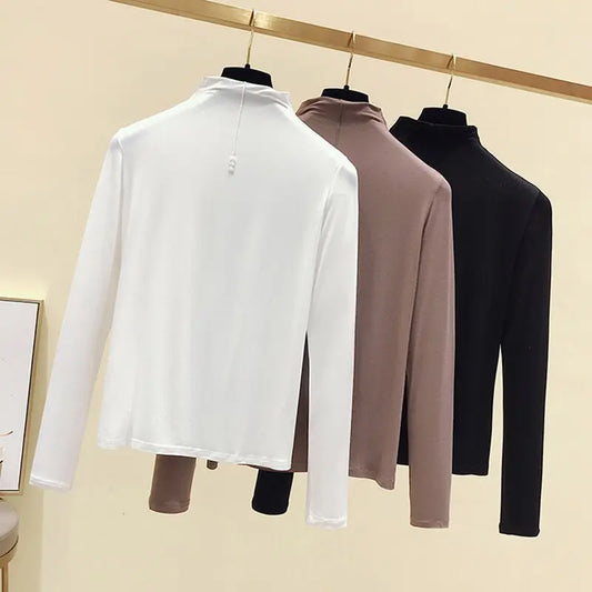 Women Solid Long Sleeve T-Shirt Vogue O-Neck | Casual Cotton-Polyester Top | Ivory Erebus