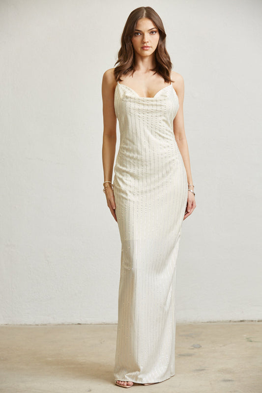 Adan Satin Cowlneck Gown Dress