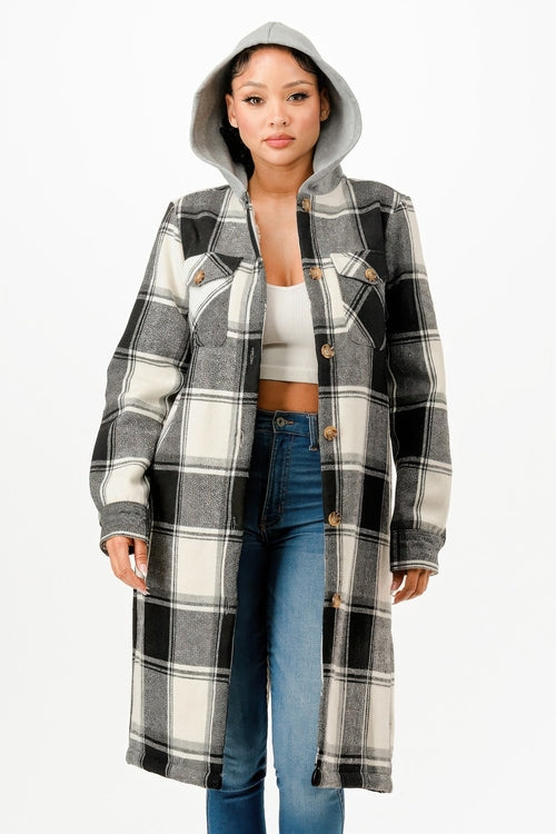 Hooded Plaid Coat | Coral Vanilla