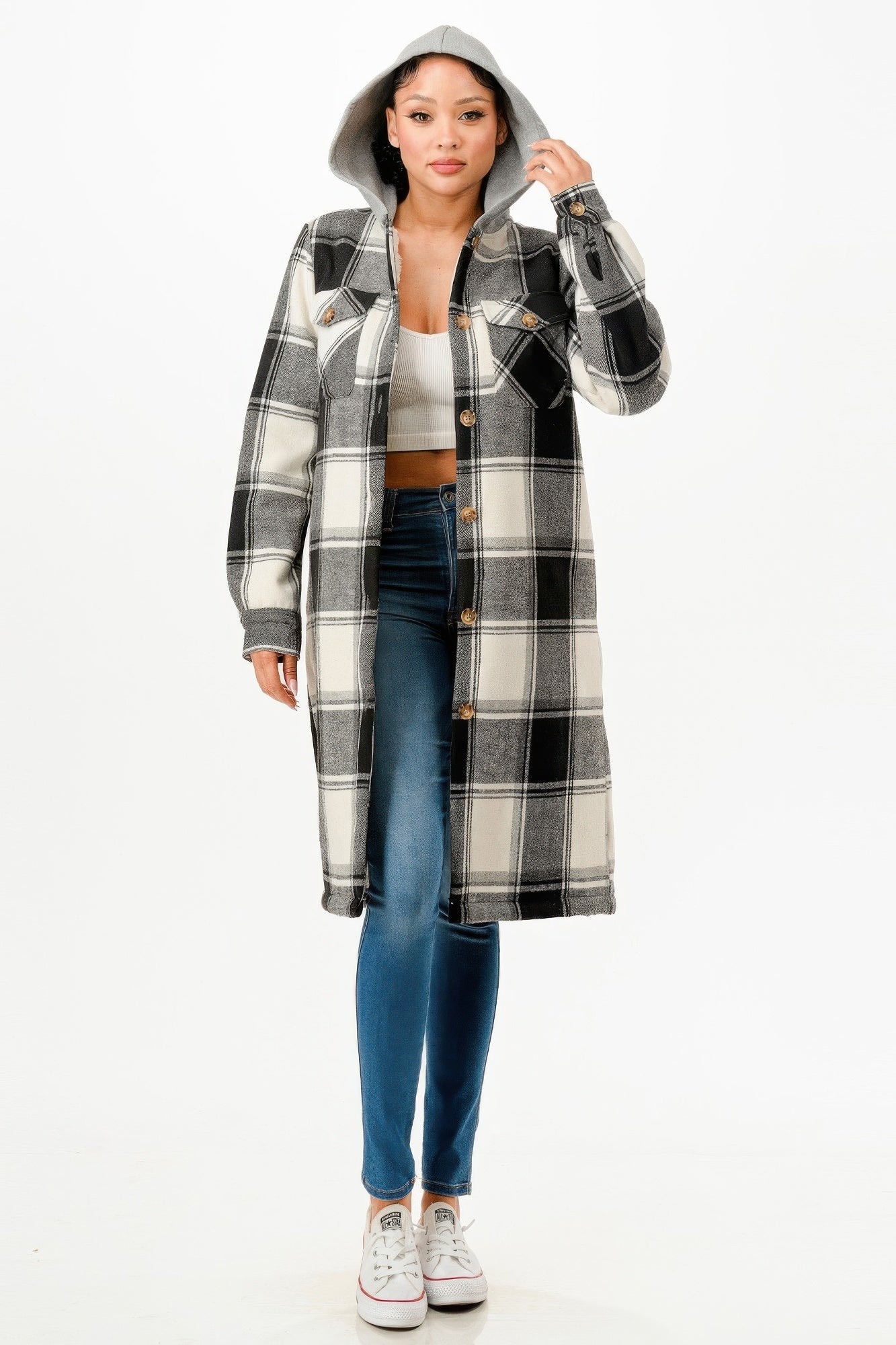 Hooded Plaid Coat | Coral Vanilla