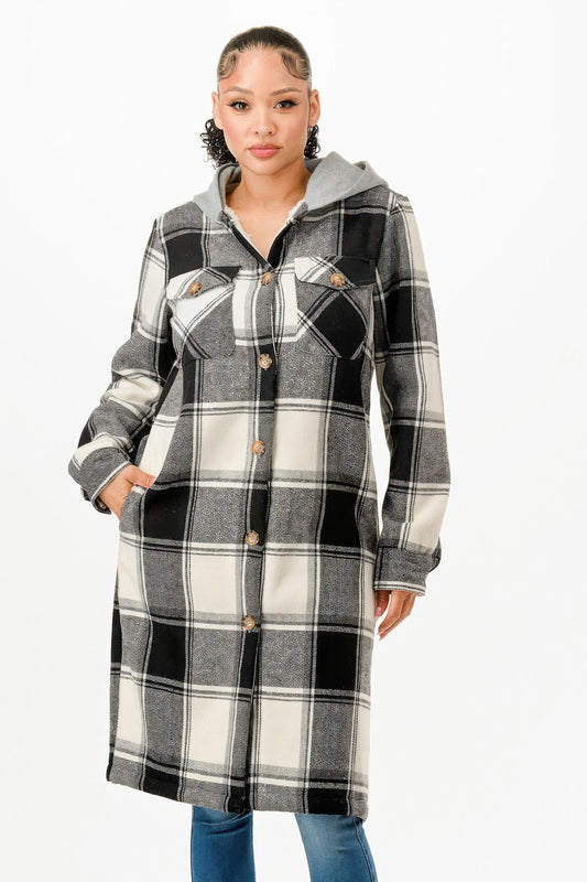 Hooded Plaid Coat | Coral Vanilla