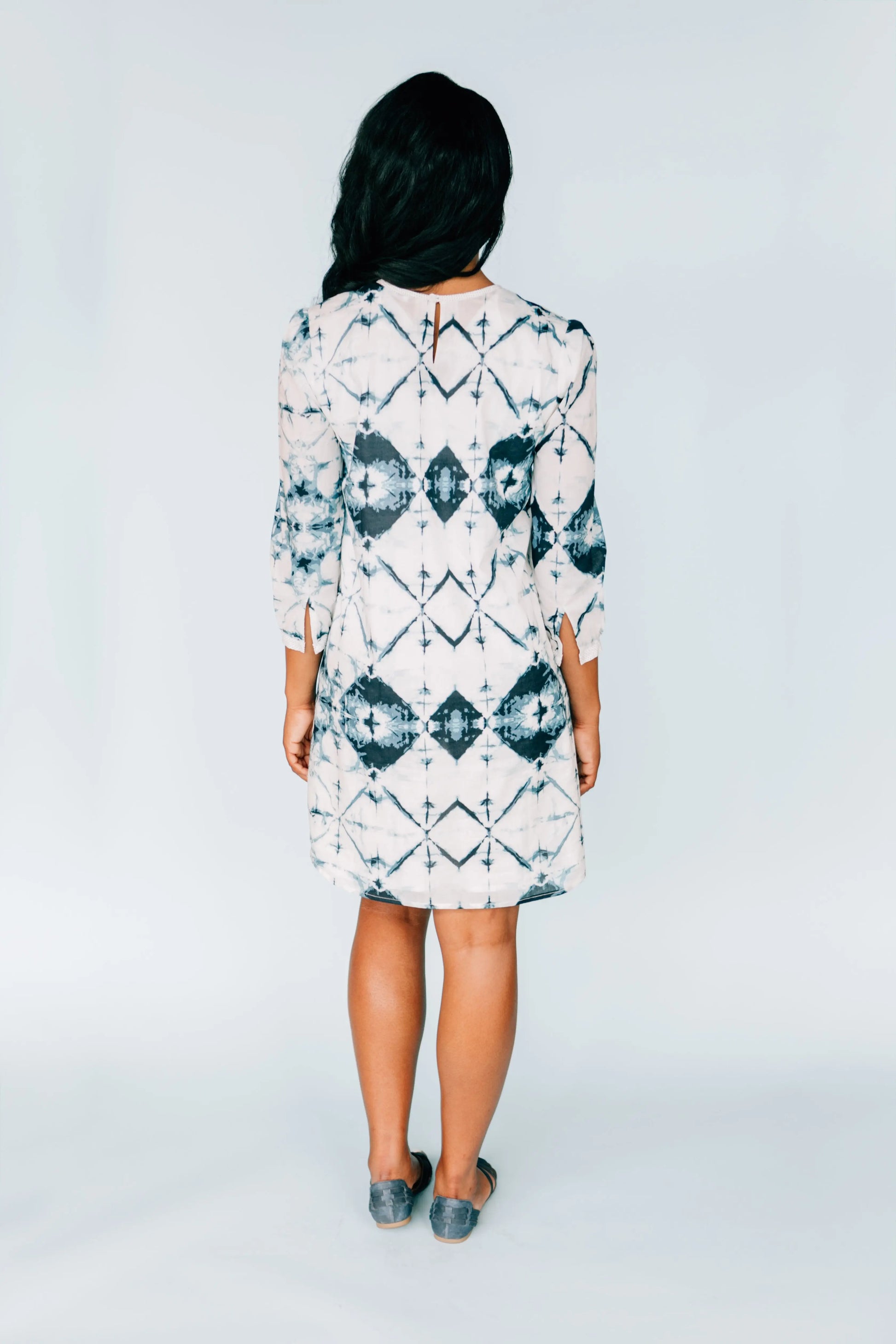 Inkwell Dress | Bold Tie-Dye Polka Dot 3/4 Sleeve Dress | Salmon Bella