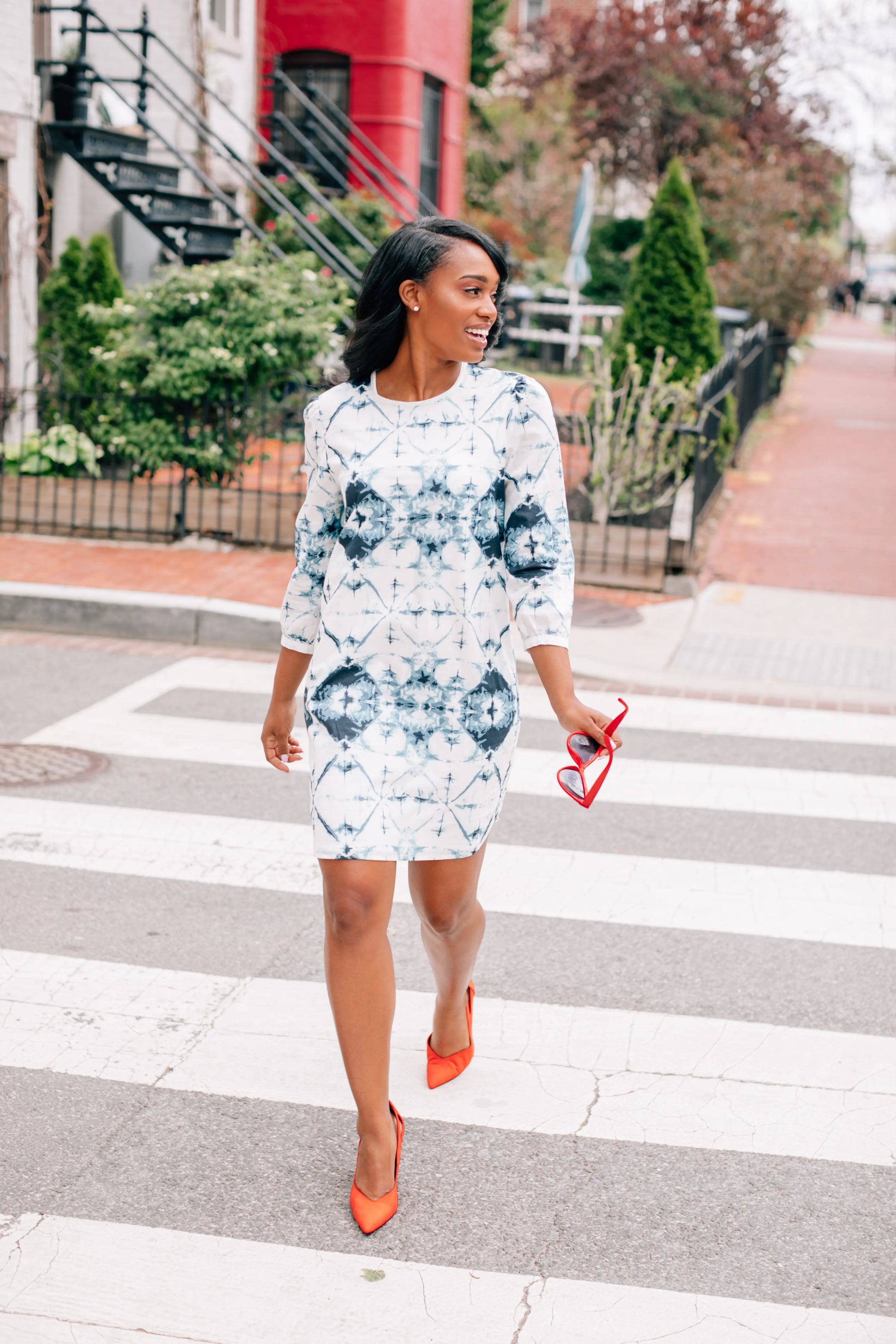 Inkwell Dress | Bold Tie-Dye Polka Dot 3/4 Sleeve Dress | Salmon Bella