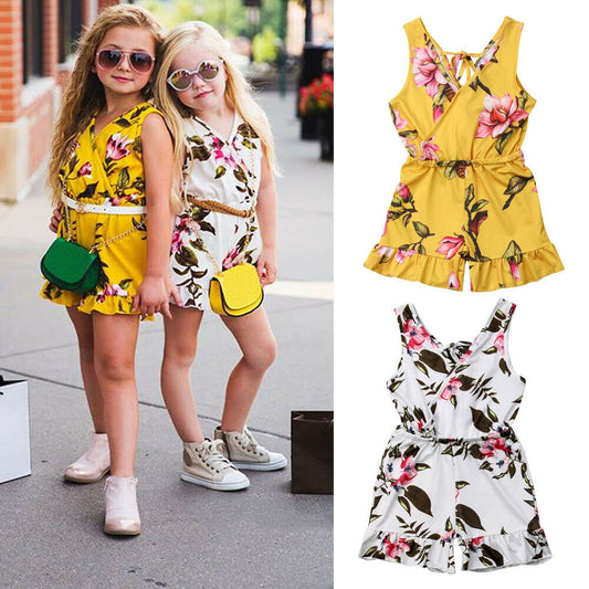 Cute Baby Kids Girls 1 6Y Floral Sleeveless Romper