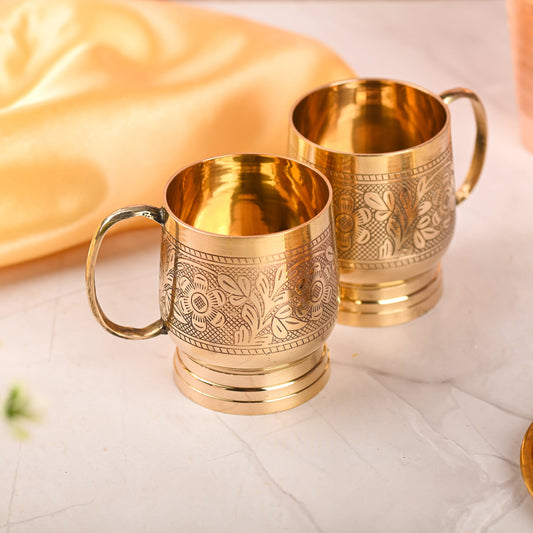 Handcrafted Brass Cup Pair with Handle – Premium Indian Brass