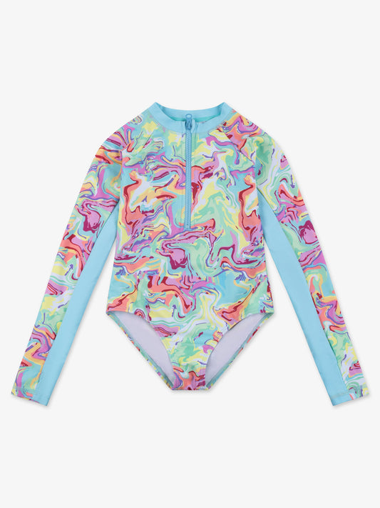 Eileen Printed Long Sleeve Rashguard One Piece Swimsuit