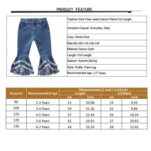 Fashion Kids Girls Denim Long Pants Solid Elastic