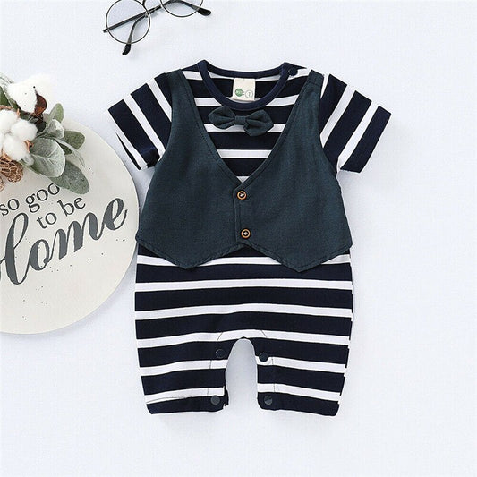 Gentlemen Kids Toddler Baby Boy Romper Striped Bow