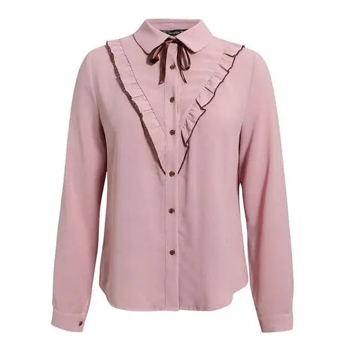 Sexy Pink Long Sleeve Neck Tie Blouse | Elegant Office OL Top | Fuchsia Simba
