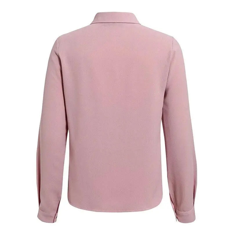 Sexy Pink Long Sleeve Neck Tie Blouse | Elegant Office OL Top | Fuchsia Simba