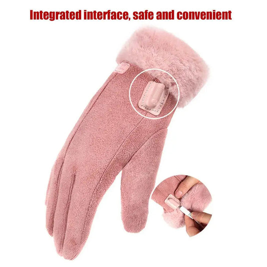 Women Full Finger Gloves USB Charging Heating Gloves 3D Ergonomics