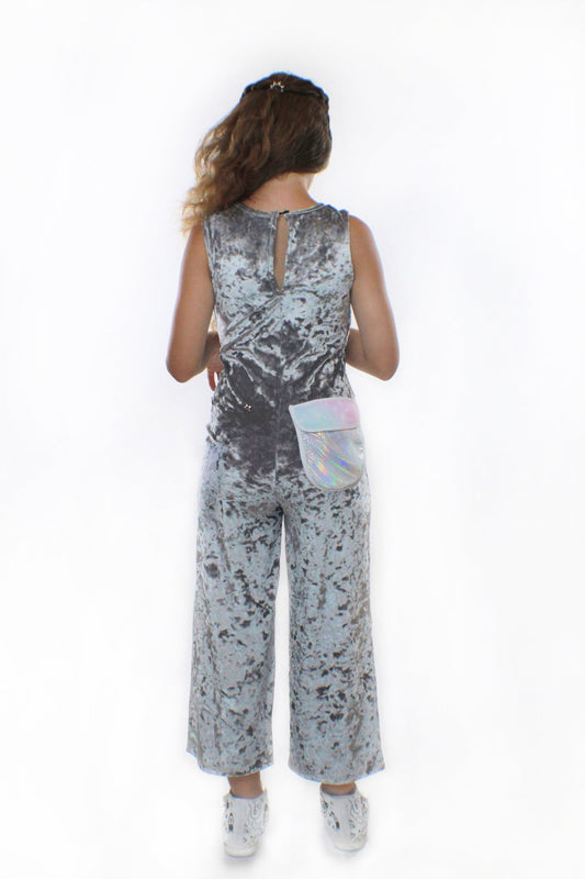 COCO With Pocketwist™  – Silver Crushed velvet Jumpsuit