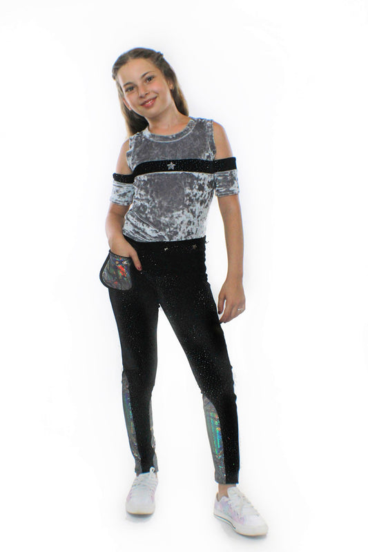 Ori Pants, with Pocketwist™. Glitter stretch velvet with sleek design.