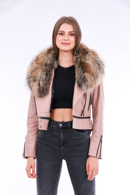 Buttagi Leather Biker Jacket - Pink | Sangria Iapetus