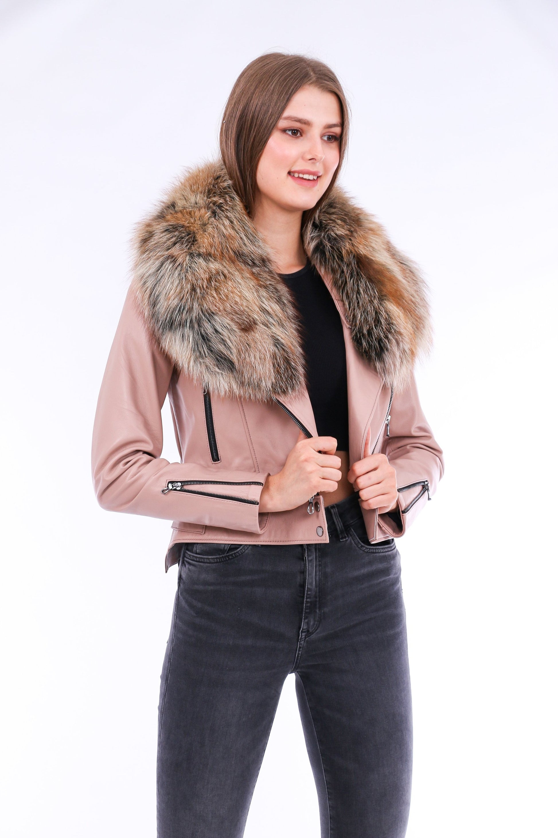Buttagi Leather Biker Jacket - Pink | Sangria Iapetus