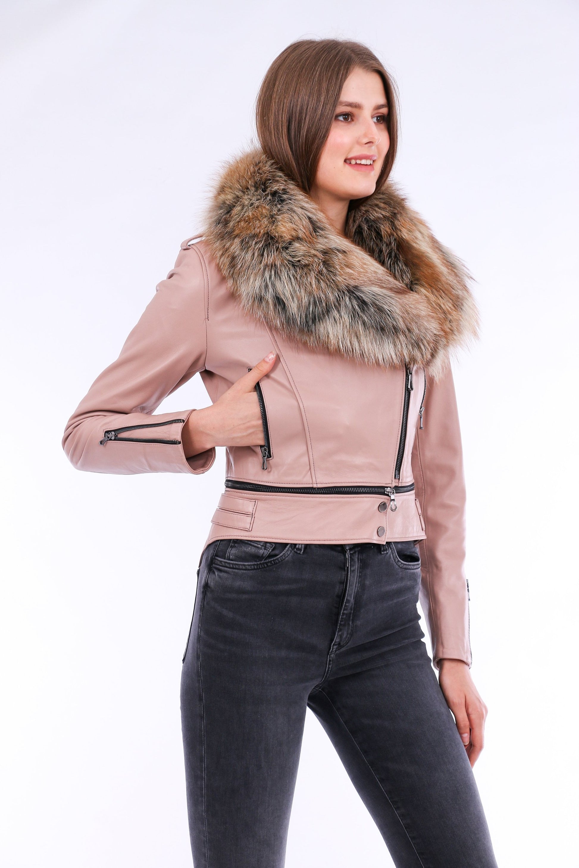 Buttagi Leather Biker Jacket - Pink | Sangria Iapetus