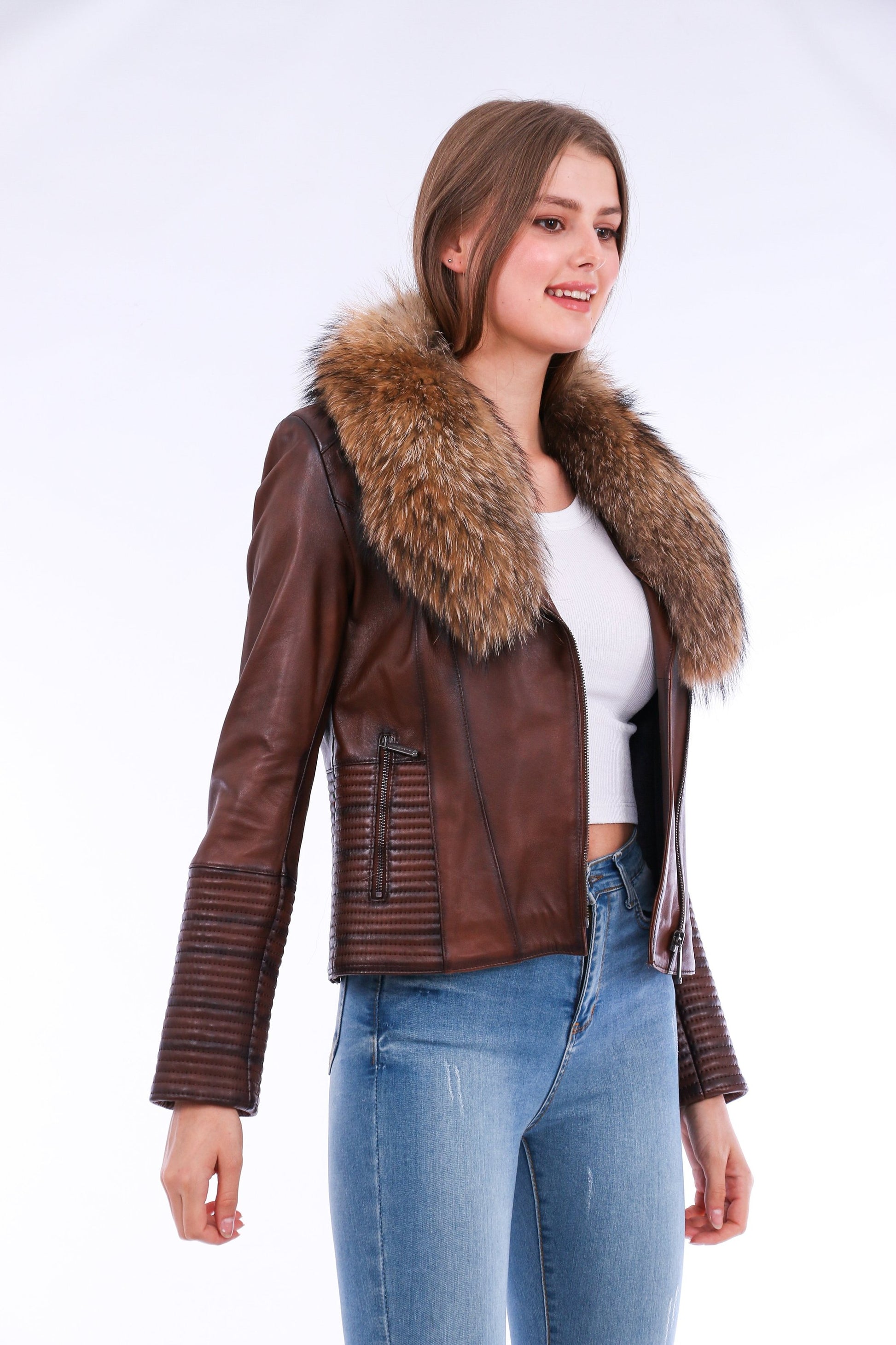 Ravenna Leather Biker Jacket - Brown | Sangria Iapetus