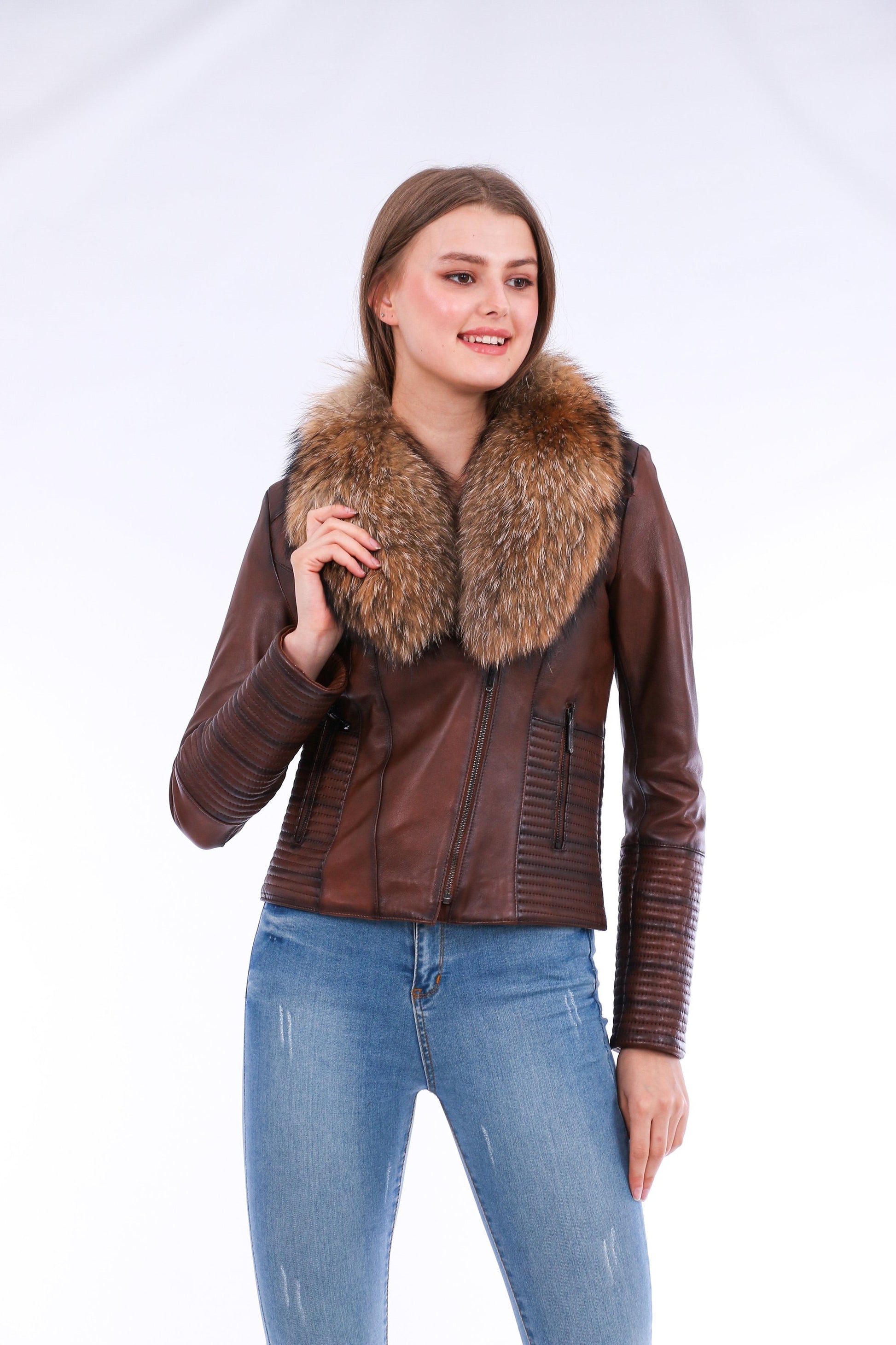 Ravenna Leather Biker Jacket - Brown | Sangria Iapetus