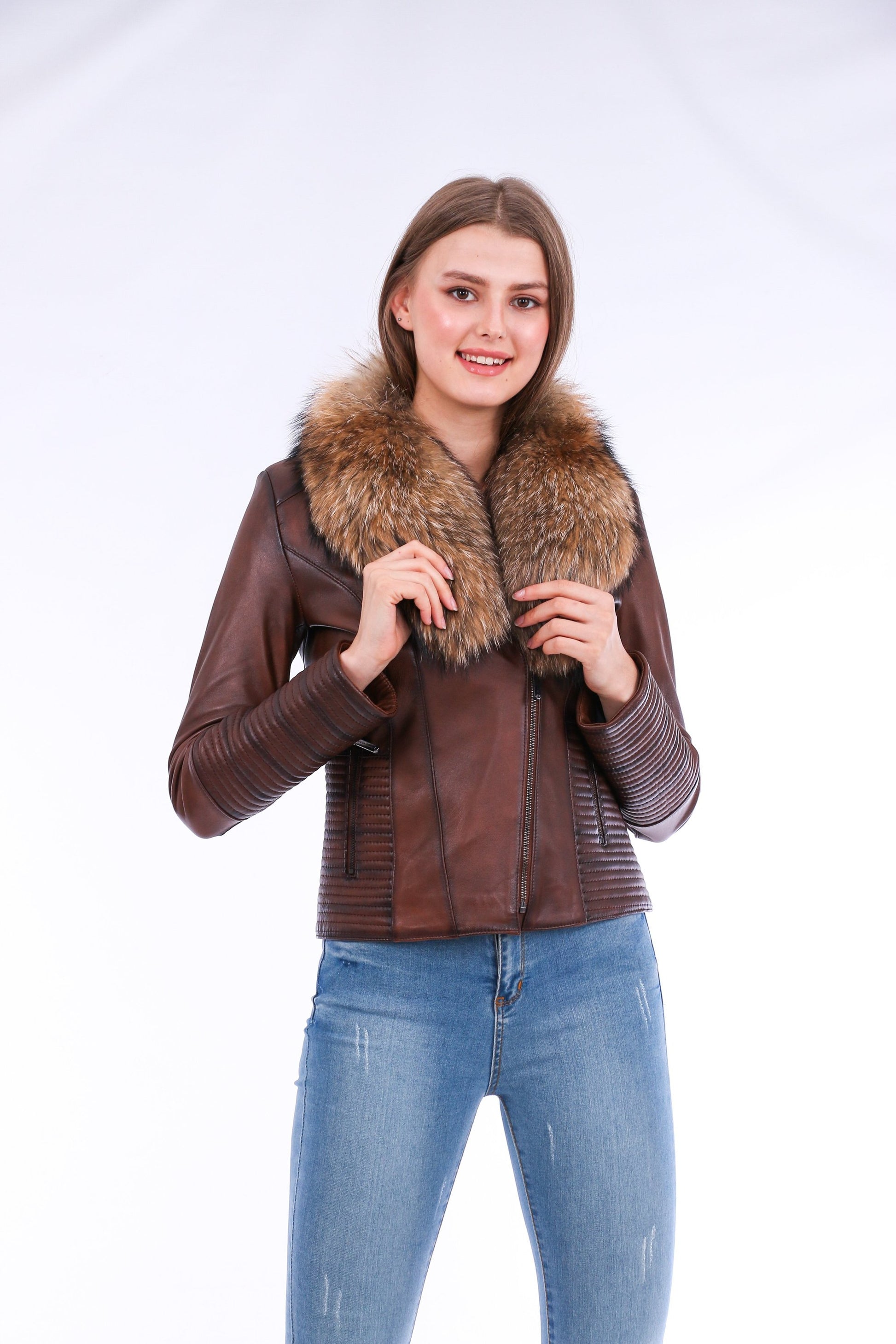 Ravenna Leather Biker Jacket - Brown | Sangria Iapetus