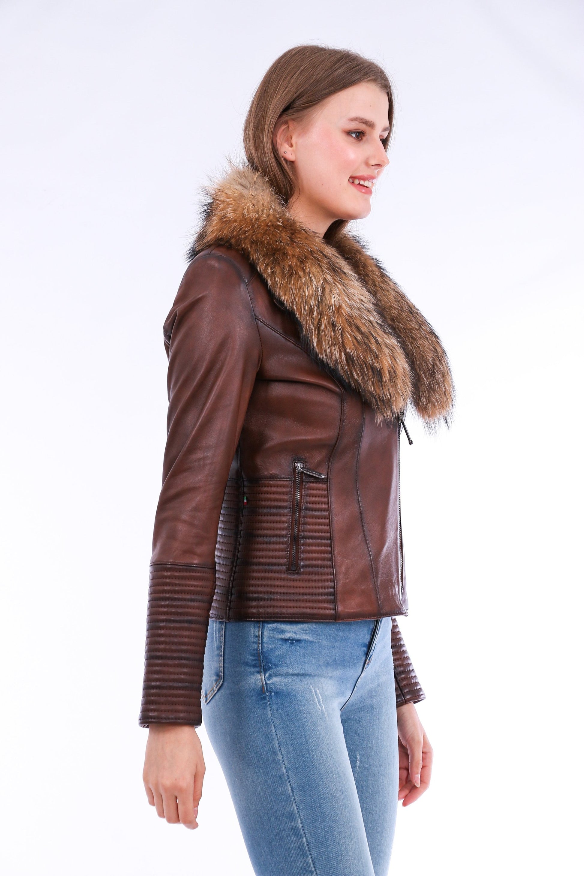 Ravenna Leather Biker Jacket - Brown | Sangria Iapetus