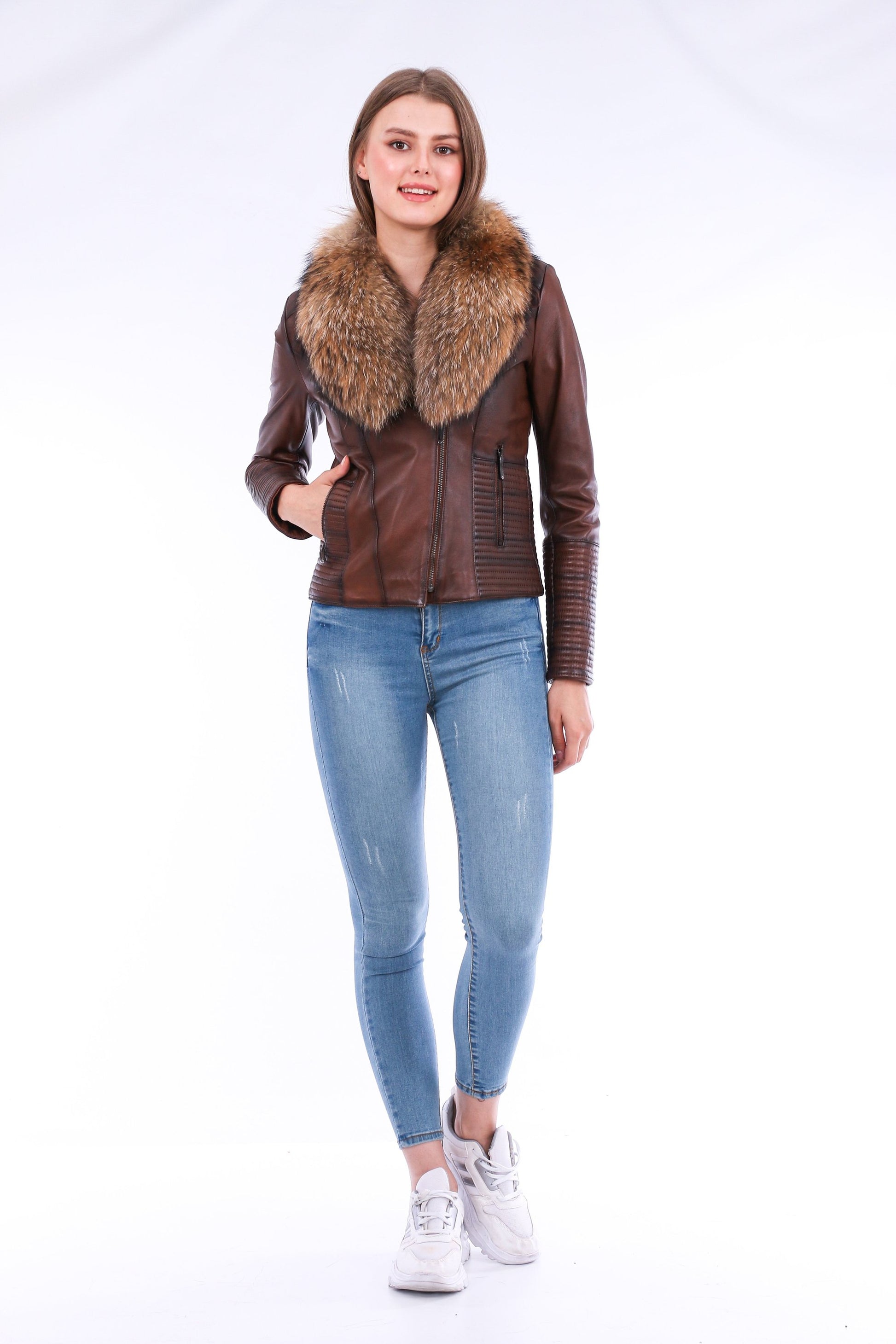 Ravenna Leather Biker Jacket - Brown | Sangria Iapetus