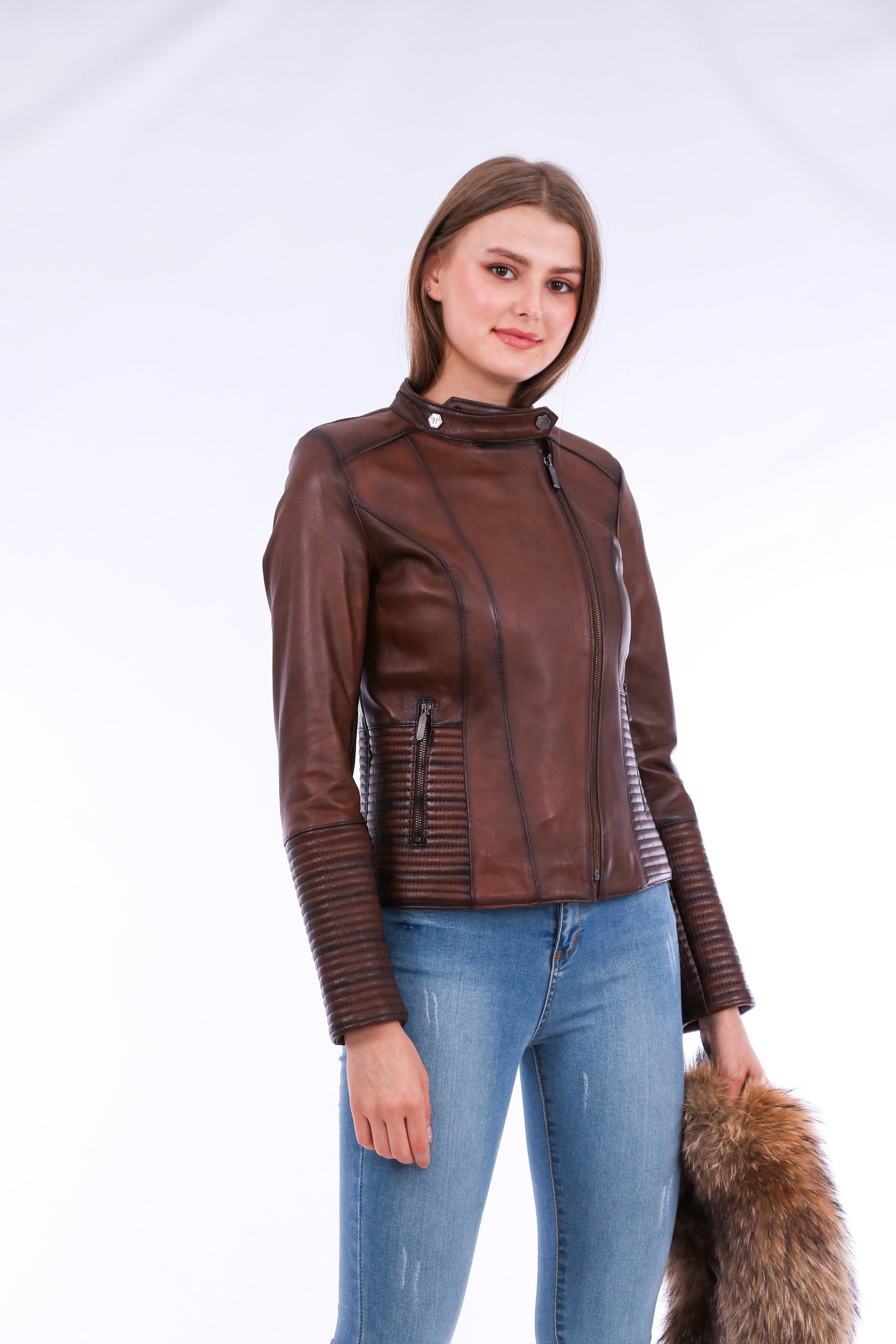 Ravenna Leather Biker Jacket - Brown | Sangria Iapetus