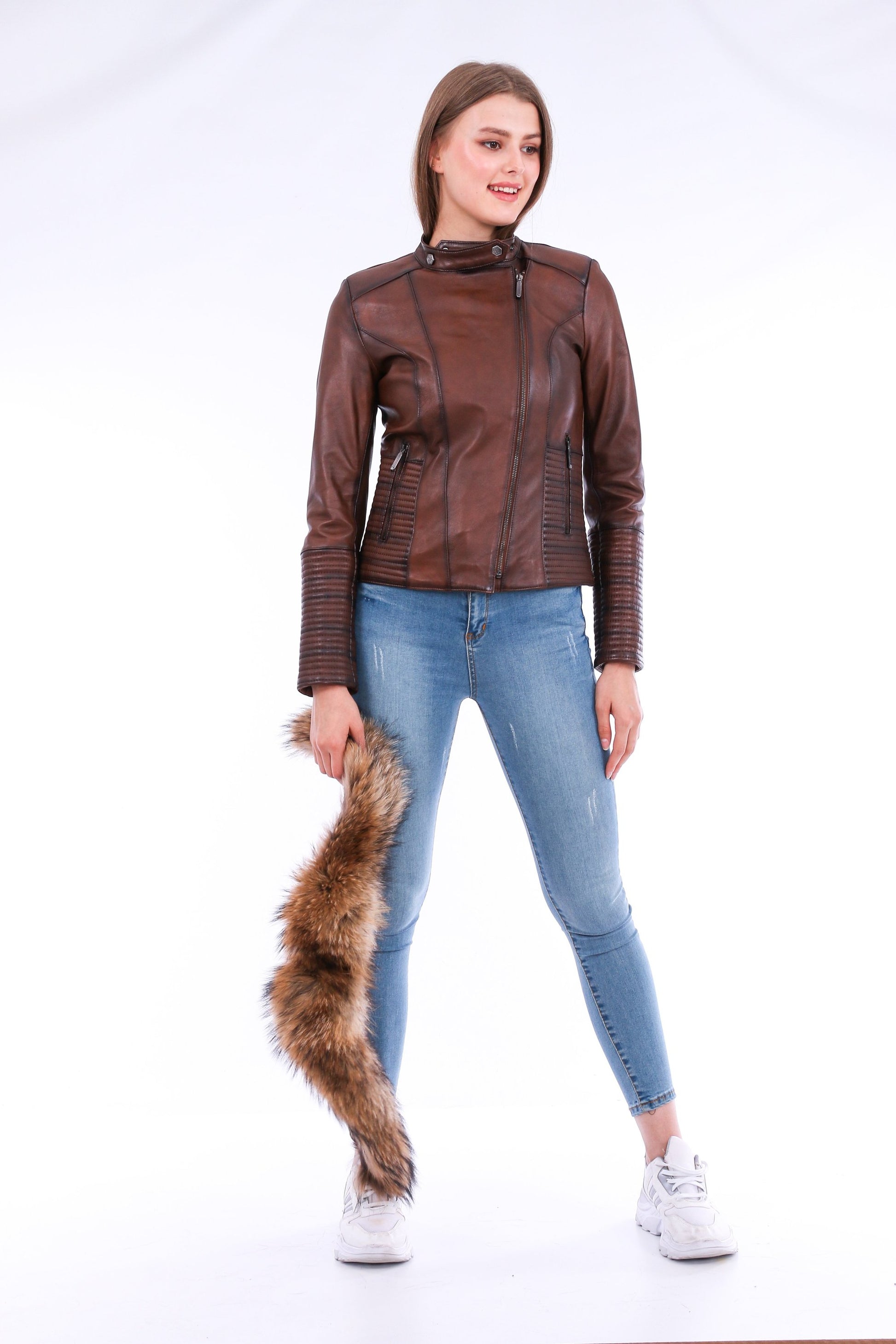 Ravenna Leather Biker Jacket - Brown | Sangria Iapetus