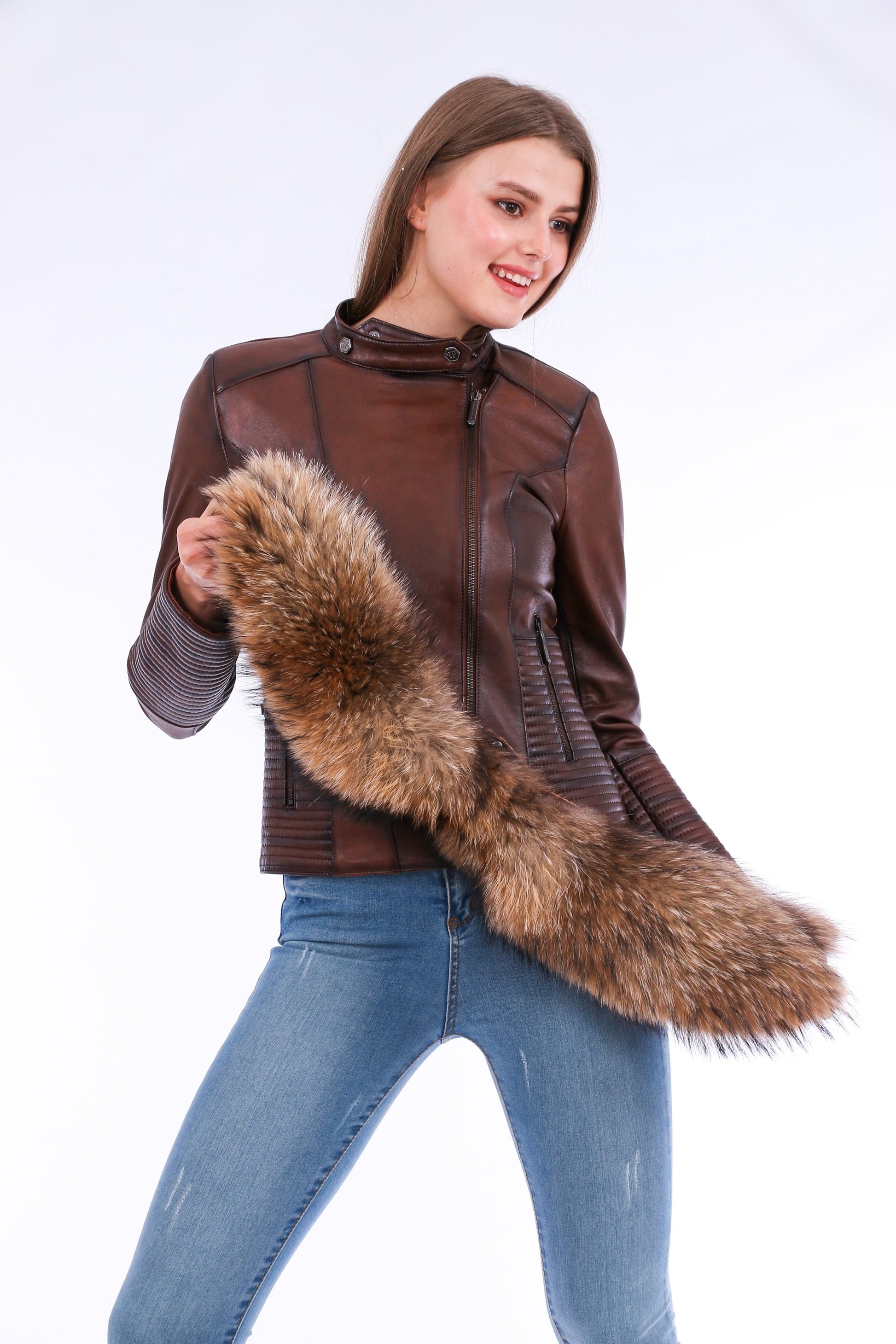 Ravenna Leather Biker Jacket - Brown | Sangria Iapetus