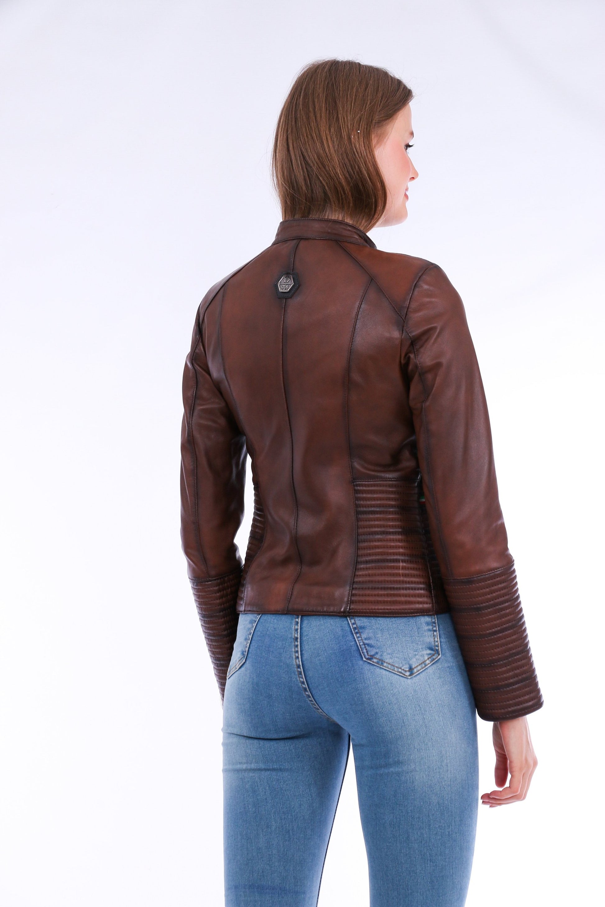 Ravenna Leather Biker Jacket - Brown | Sangria Iapetus